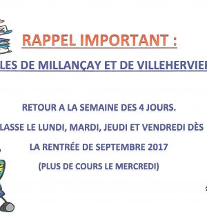 Rappel important retour à la semaine de 4 jours dès le 4 septembre 2017