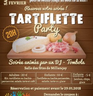 Soirée Tartiflette Party de l’Amicale des Ecoles le 10/02/2018 à la salle des fêtes
