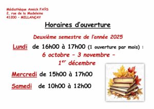 HORAIRE BIBLIOTHÈQUE 2025