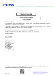 COUPURE DE COURANT MARDI 17 JUIN 2025