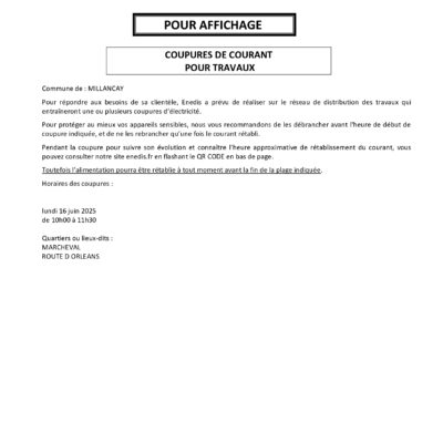 COUPURE DE COURANT LUNDI 16 JUIN