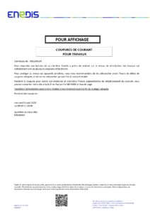 Coupure d'électricité programmée le 06/08/2025