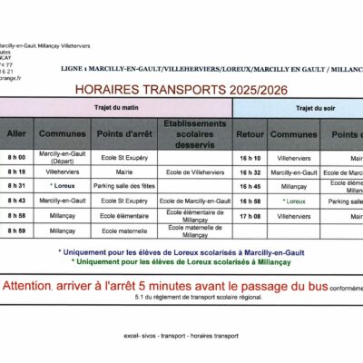 HORAIRES DES TRANSPORTS 2025-2026