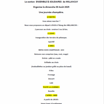 Repas champêtre dimanche 3 août 2025