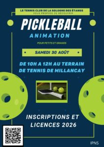 SAMEDI 30 AOUT PICKLEBALL 10H A 12H