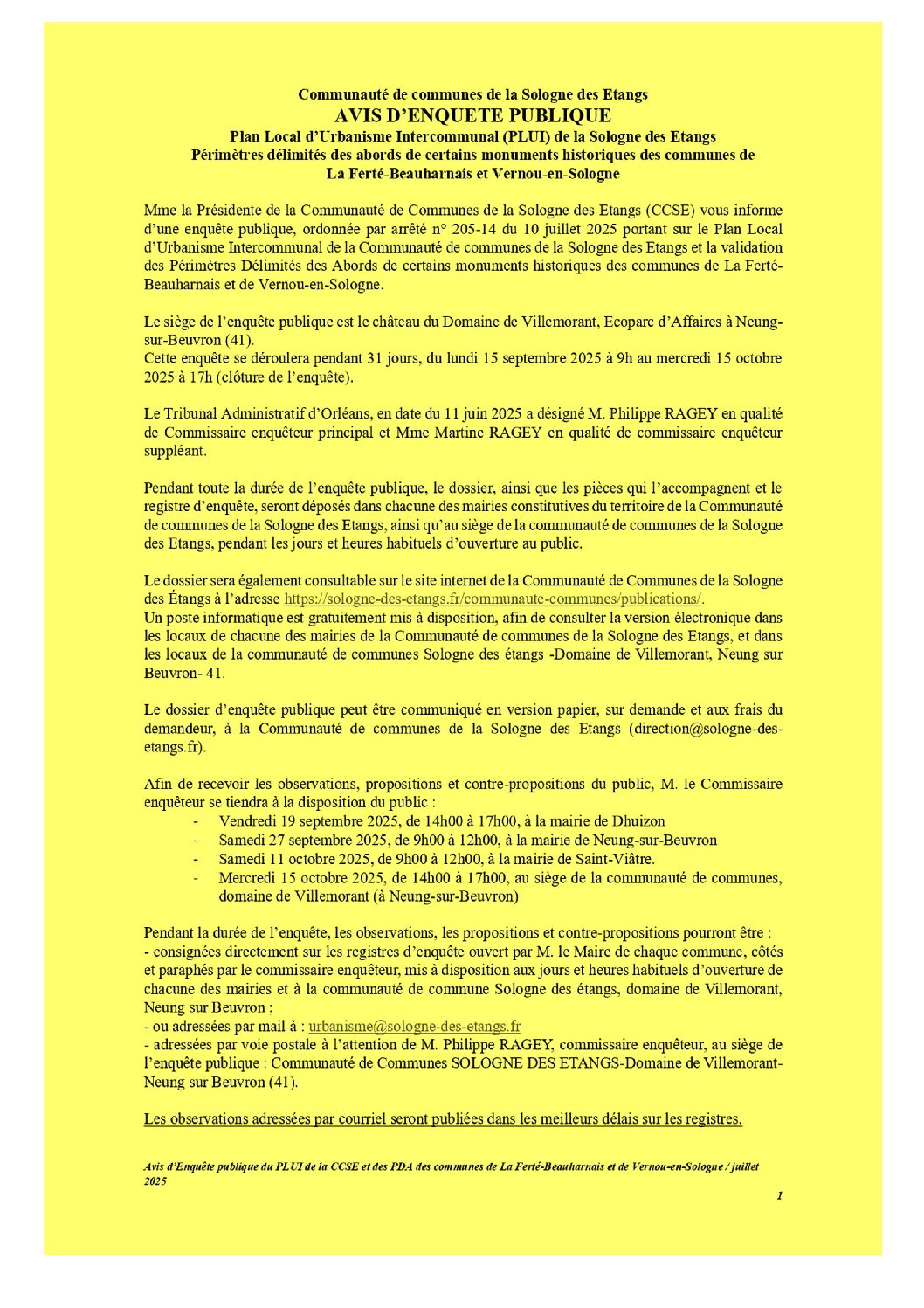 “Enquête publique PLUI 15/9/25 – 15/10/25