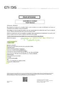 COUPURE DE COURANT 25 NOVEMBRE LE BOURG