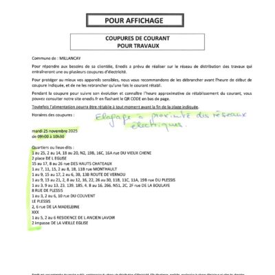 COUPURE DE COURANT 25 NOVEMBRE LE BOURG