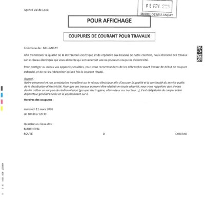 Coupure ENEDIS MERCREDI 11 MARS 2026