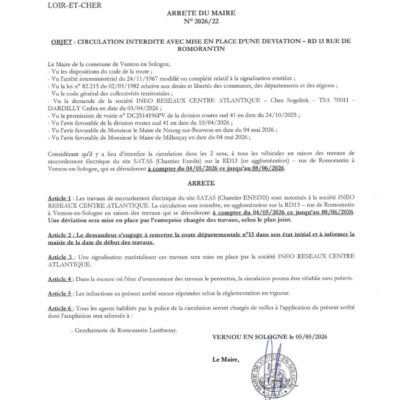 ROUTE BARRÉE VERNOU EN SOLOGNE ET DÉVIATION