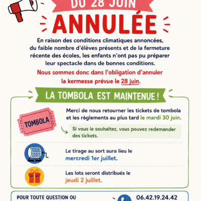 Annulation de la kermesse du 28 juin