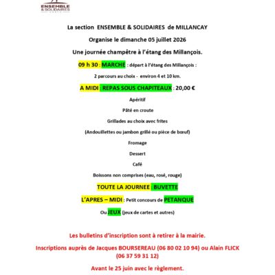 Dimanche 05 JUILLET JOURNÉE CHAMPÊTRE ÉTANG DES MILLANCOIS