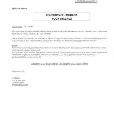 Coupures électricité les 12 et 13/10/2026